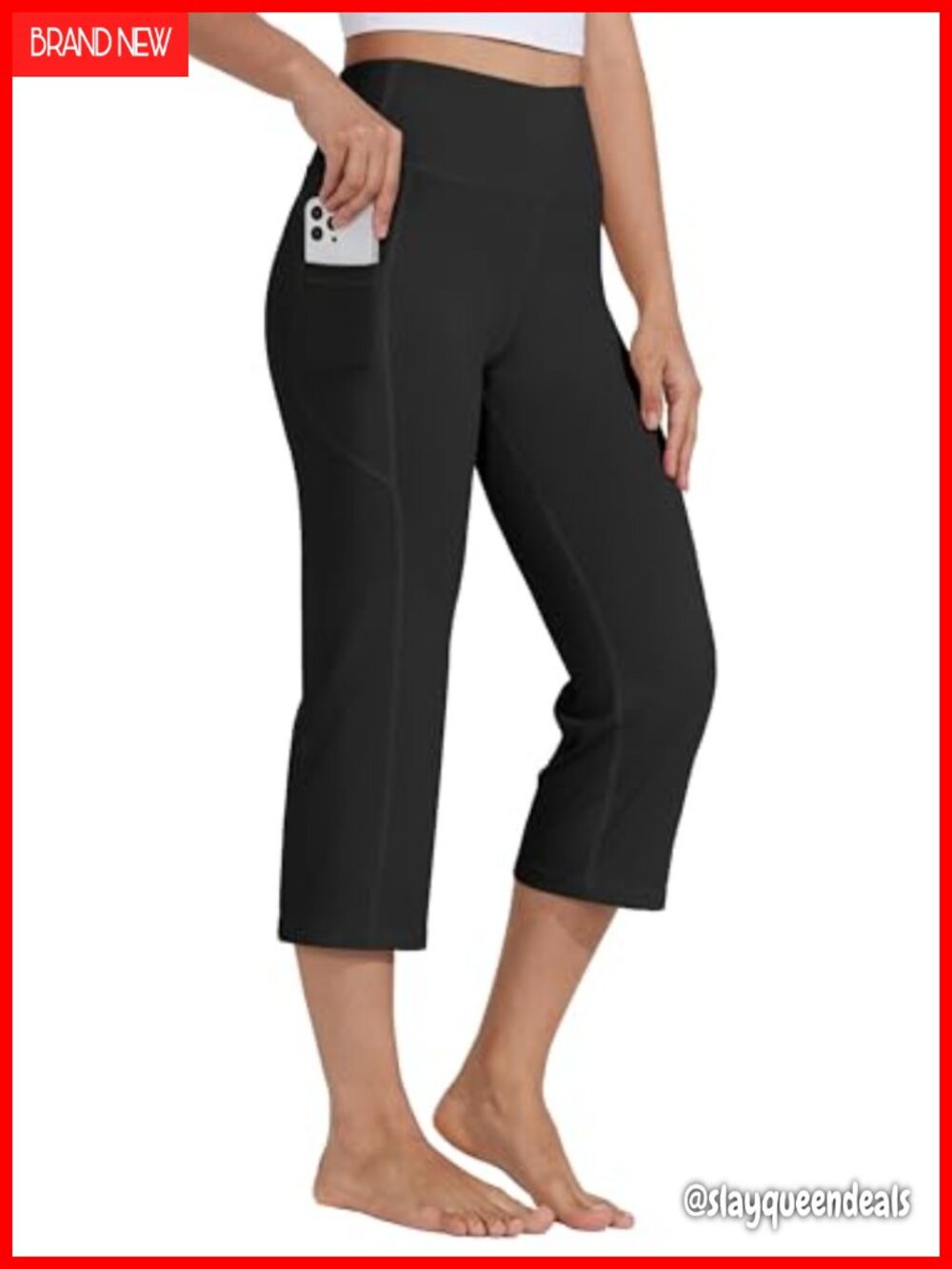 High Waist Straight Leg Yoga Capris Crop Pants with Pockets Athletic 21"